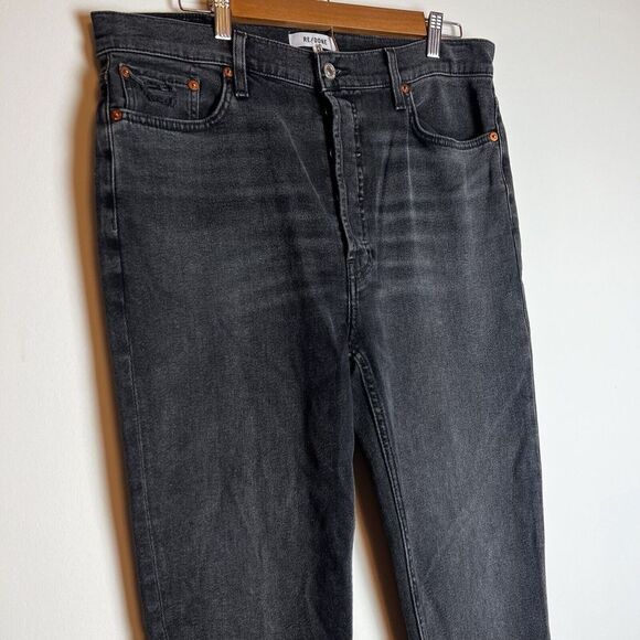 Re/Done 70s Stove Pipe High Rise Jeans Black Ankle Raw Hem NWT Sz 32 / 14 - Picture 2 of 16